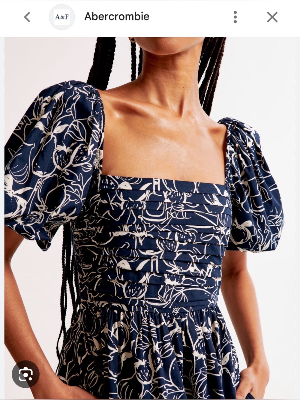 Abercrombie & Fitch Emerson Navy and Ivory Fruity Puff-Sleeve Midi Dress
